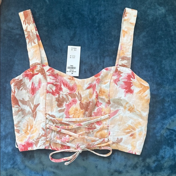 Abercrombie & Fitch Linen-Blend Pull-On Wide Leg Pants & Corset Top Set Floral - Picture 2 of 3